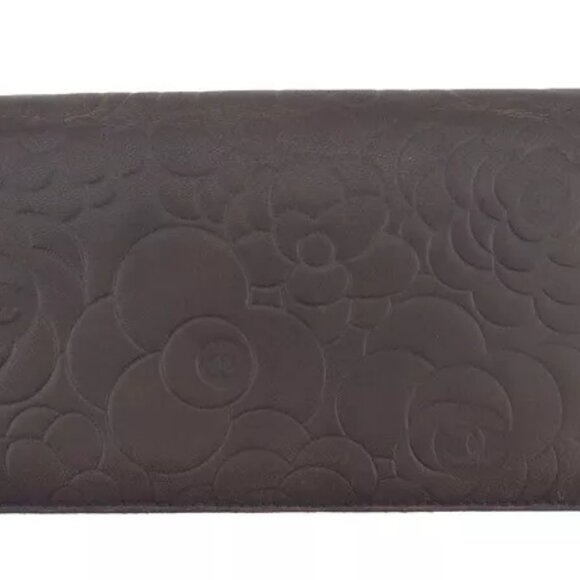 CHANEL Long Wallet Camellia Gray x Ivory Lambskin Authentic Used - Picture 2 of 10
